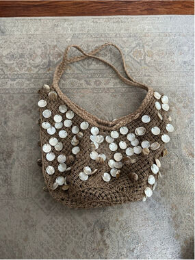Women's ZARA Brown & White Shell Crochet Shoulder Bag One Size